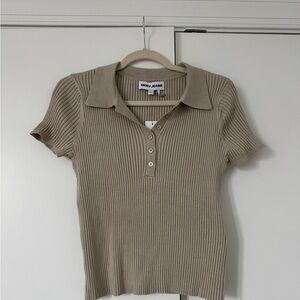 DKNY Women's Beige Ribbed Button Down Shirt